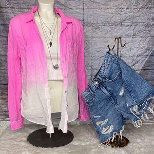 STYLUS  Pink Ombré Button Down Shirt Coverup